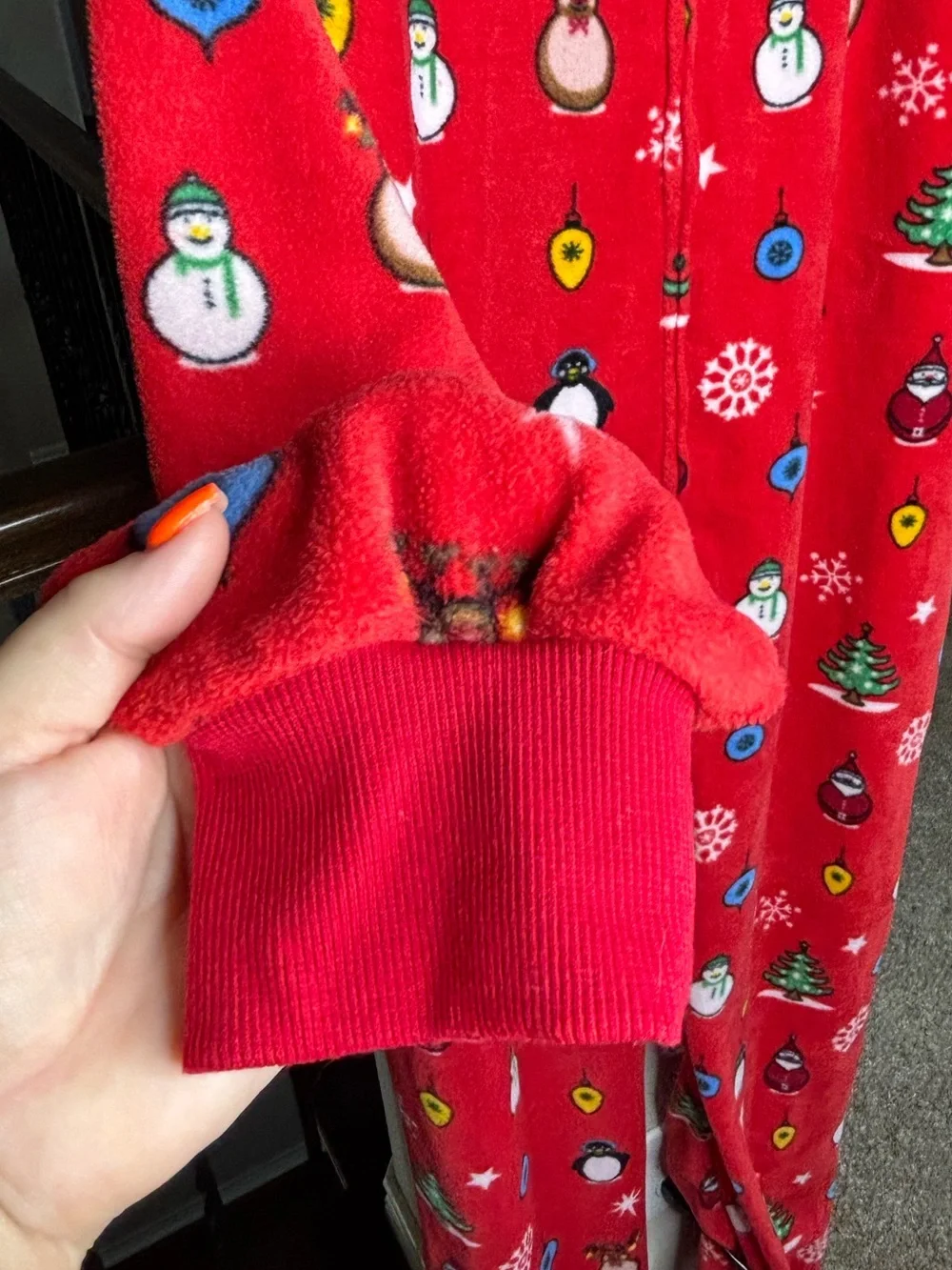 Cozy Red Holiday Fleece Onesie Pajamas with Festive Print Size S Christmas
